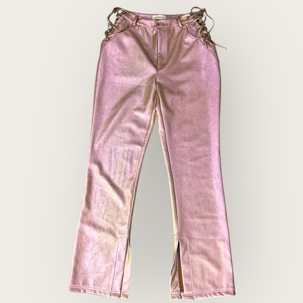 Nicholas Valeria Rainbow Shimmer Pink Lace-Up Pants‎ - Size 8 - Picture 2 of 6